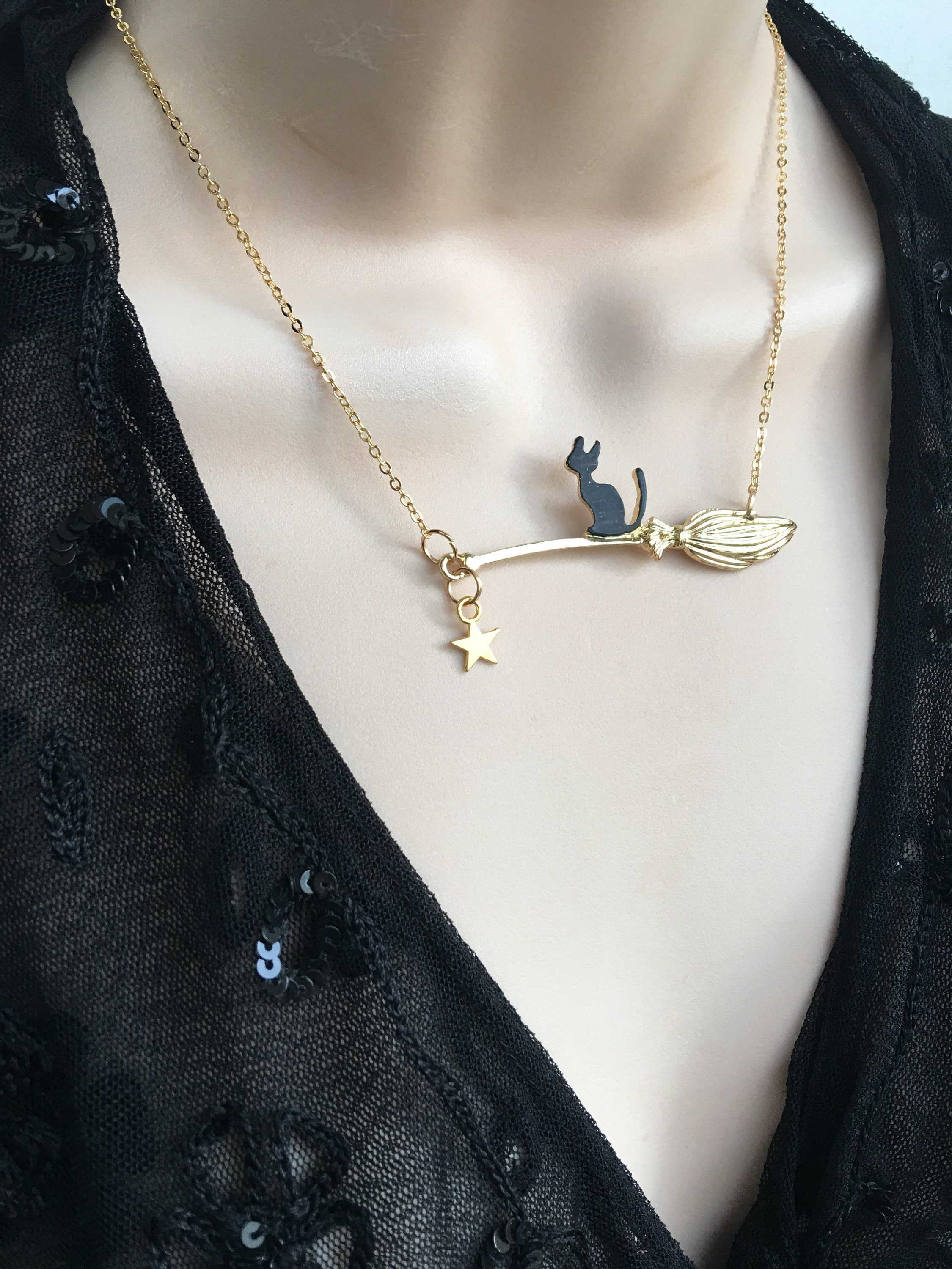 Black Cat Necklace Black Cat Pendant Cat Lovers Necklace Etsy