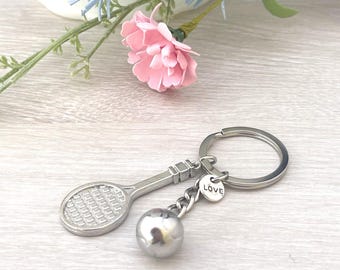 Llavero de amor por el tenis, llavero para amantes del tenis, regalo de tenis para un amigo, llavero con dije de tenis, raqueta y pelota de tenis