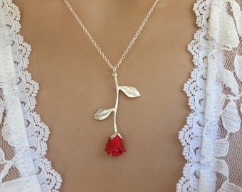 Original Pink Rose Necklace, Pink Rose Pendant, Anniversary Gift, Bridesmaid gift, Rose Necklace