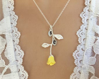 Original Yellow Rose Necklace, Yellow Rose Pendant, Anniversary Gift, Bridesmaid gift, Yellow Necklace