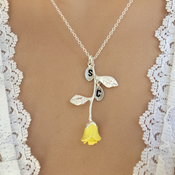 Original Yellow Rose Necklace, Yellow Rose Pendant, Anniversary Gift, Bridesmaid gift, Yellow Necklace