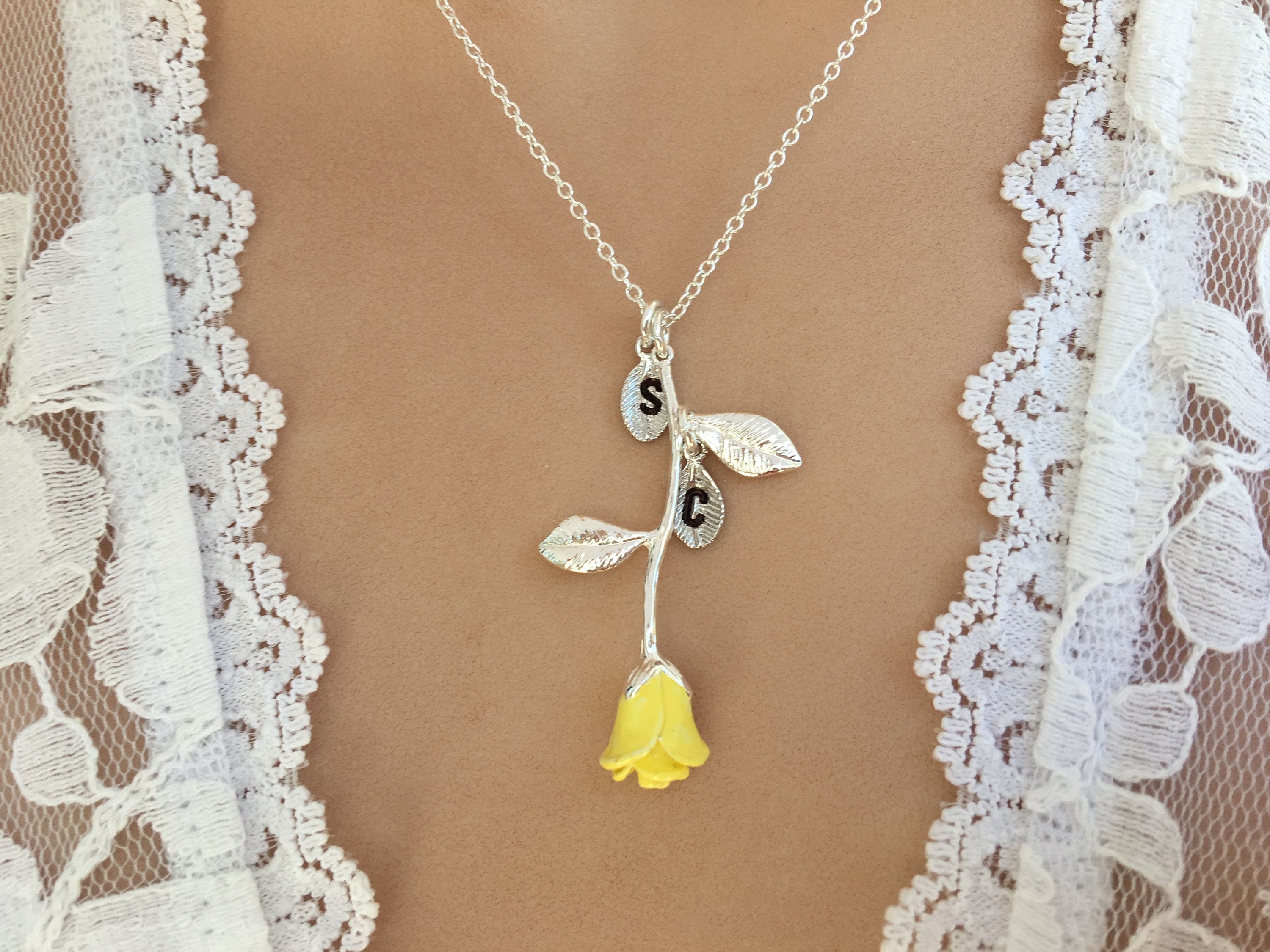 Original Yellow Rose Necklace Yellow Rose Pendant Etsy
