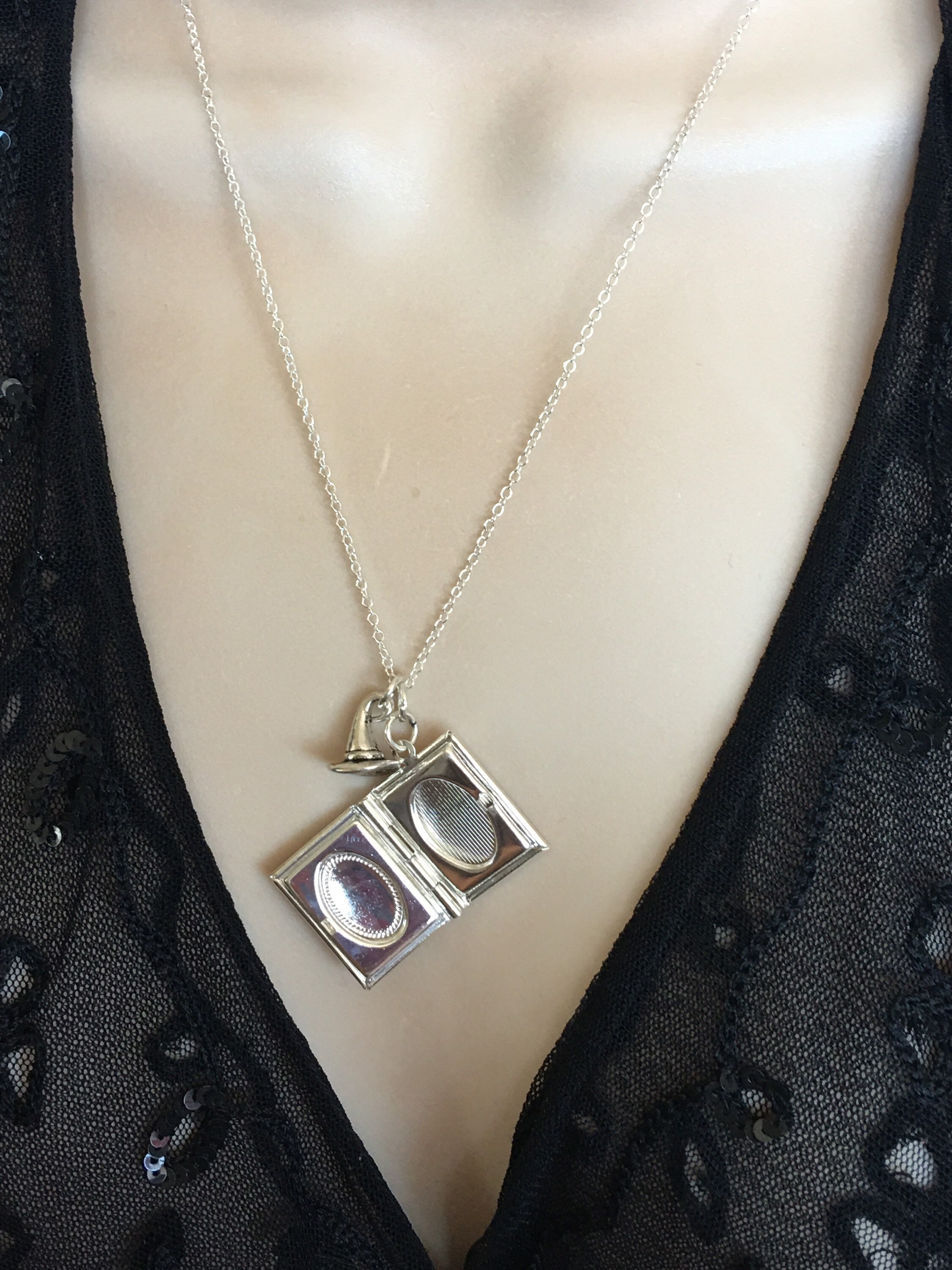 Cat and Witch Hat Necklace - Cat Locket Pendant- Cat Lovers Necklace ...