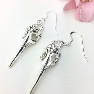 Skull Earrings - Bird Crow Skull Earrings - Silver Skull charm earrings - Gothic Jewelry Halloween Earrings - Skull Jewelry