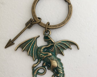 Brass Dragon Keychain, Flying Dragon Key Chain, Dragon Key Ring, Medieval Keychain, Gothic Dragon Key chain