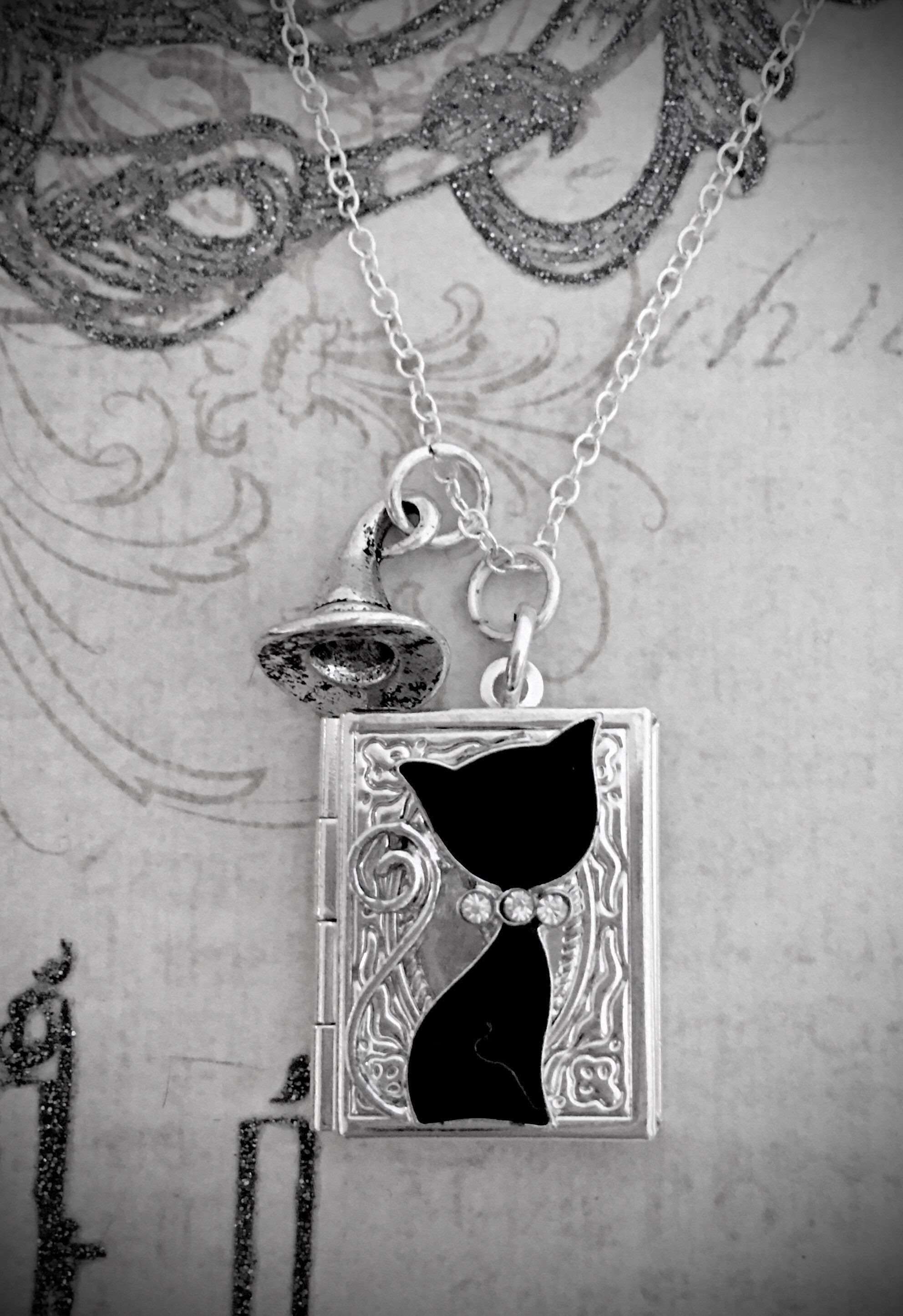 Cat and Witch Hat Necklace Cat Locket Pendant Cat Lovers | Etsy