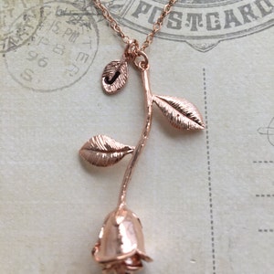 Rose Gold Rose Necklace, Rose Pendant Necklace, Beauty and the Beast Anniversary Gift, Personalized gift, Initial Necklace image 2