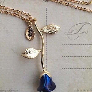 Rose Necklace, Blue Necklace, Sapphire Blue Rose Necklace, Blue Jewelry