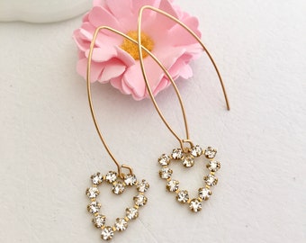 Sparkly Heart Earrings - Stainless Steel V Hoops - Heart Earrings - Gift - V Shape earrings