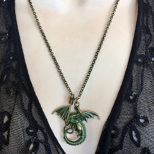 Brass Dragon Necklace , Flying Dragon Necklace, Dragon Pendant, Medieval Necklace Gothic Dragon Necklace
