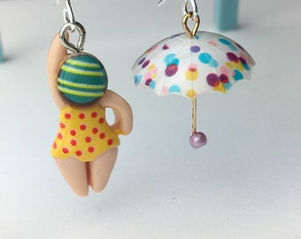 Beach Earrings, Beach Umbrella Earrings, Beach Umbrella Jewelry, Swimmer Gift Idea summer jewelry