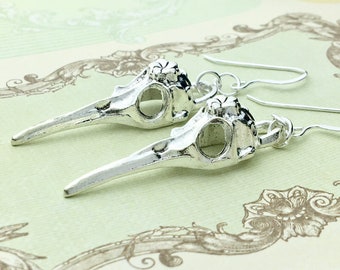 Raven Skull Earrings - Bird Crow Skull Earrings - Silver Skull charm earrings - Gothic Jewelry Halloween Earrings - Skull Jewelry