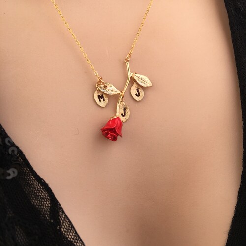 Red Rose Necklace Sideways Rose 