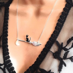 Black Cat Necklace Black Cat Pendant Cat Lovers Necklace Halloween Necklace Cat Jewelry afbeelding 3