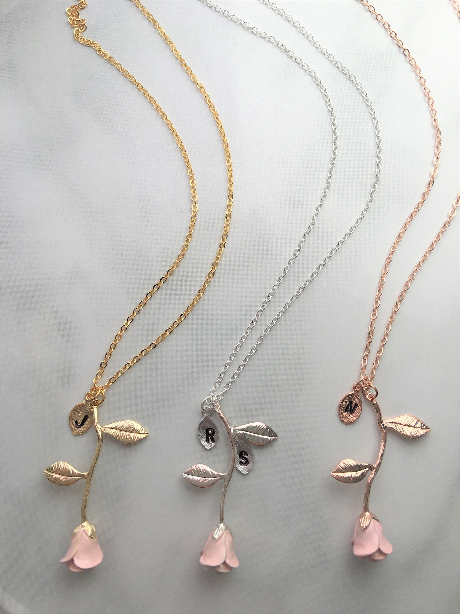 Rose Necklace With Initial Pastel Roses Anniversary Gift Etsy