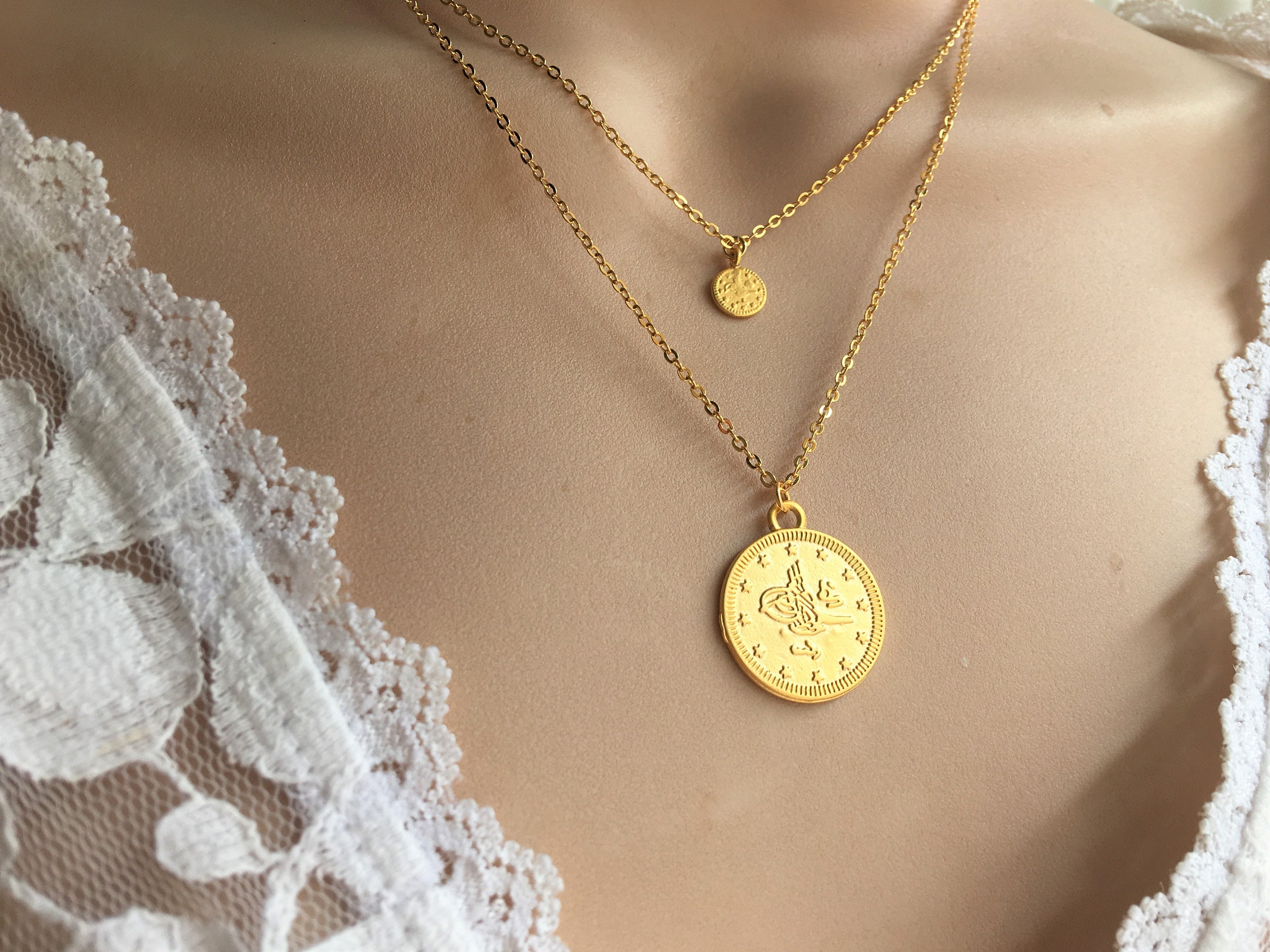 Gold Coin Necklace Set / Ottoman Coin Necklace / Turkish Coin Necklace /  Round Gold Medallion, Gold Disc Pendant / Simple Jewelry -  Canada