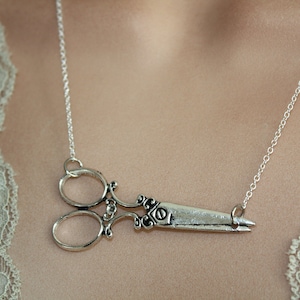 Scissors Necklace - Hair Stylist Scissors Gift, Antiqued Silver Scissors Pendant -Sterling Silver filled chain, Scissors Jewelry