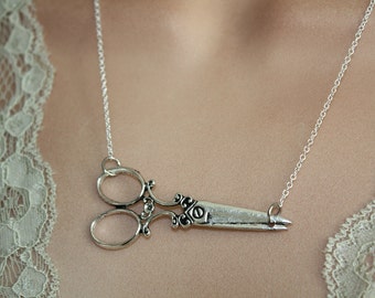 Scissors Necklace - Hair Stylist gift - Antiqued Silver -sterling silver filled chain,