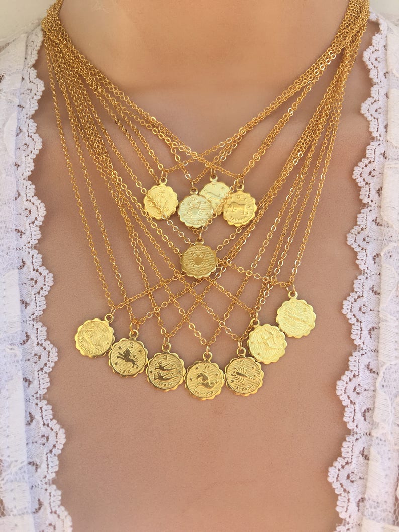 Tiny Gold Zodiac Necklace Zodiac Necklace Horoscope Etsy
