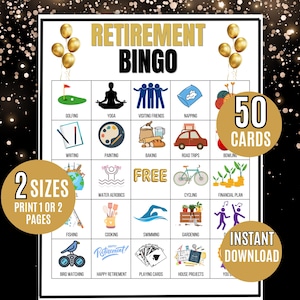 Bingo à la retraite, 50 cartes de bingo pour la célébration de la retraite, Activité de départ à la retraite, Jeu de fête pour la retraite, Jeu de retraite, Imprimable à la retraite