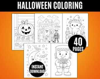 Halloween Coloring Pages, 40 pages, Halloween Coloring Book, Halloween Coloring Sheets for kids, kids Halloween Activities, Printable