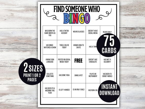 Find Someone Bingo, 75 Printable Ice Breaker Game, Team Building Activity, School Orientation Game, Office Icebreaker, Get to Know You Game