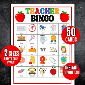 Lehrer-Bingo, 50 druckbare Lehreranerkennungs-Bingokarten, Kinder zum Ausdrucken, Lehrer-Spiele, Bingo-Aktivität, Mitarbeiteranerkennung, Klassenzimmer