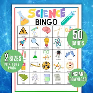 Bingo de Ciências, 50 Cartões de Bingo de Ciências para Imprimir, Bingo de Química, Bingo do Cientista Louco, Jogo de Ciências, Atividade Científica, Diversão Científica