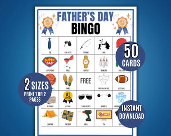 Father's Day Bingo Printable, 50 Father's Day Bingo Cards, Father's Day Activity For Kids, Kids Father's Day Party Game, Classroom Game
