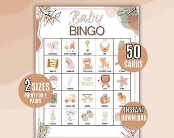 Boho Baby Bingo, 50 Neutral Baby Bingo Cards, Baby Shower Bingo Game, Baby Shower Activity, Printable Baby Bingo, Gender Neutral