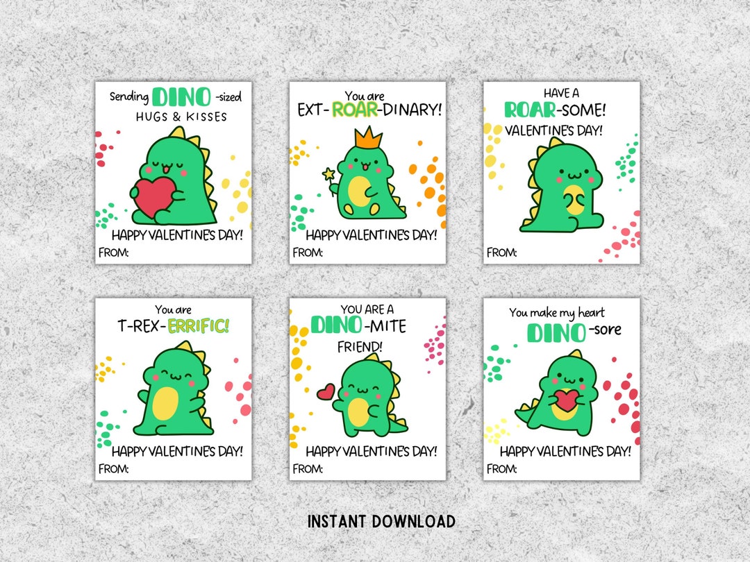 Dinosaur Valentines Cards, Kids Classroom Gift, Printable, Girl ...