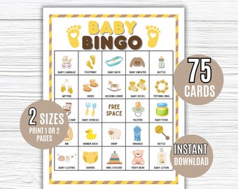 Baby Bingo, 75 Gender Neutral Baby Bingo Cards, Baby Shower Bingo Game, Baby Shower, Baby Shower Activity, Printable Bingo, Gender Neutral