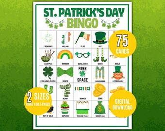 St. Patrick's Day Bingo Game 75 Printable St. Patrick's Day, Irish Party Game, Classroom Activity, Kids Activity, St. Patty's Family Game