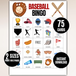 Baseball Bingo Printable: 75 Unique Cards, Sports Party Game (PDF Download