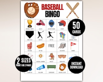 Baseball Bingo Printable: 50 Unique Cards, Sports Party Game (PDF Download