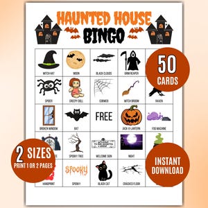 Haunted House Bingo, 50 Printable Haunted House Bingo Cards, Spooky Halloween Bingo Game, Haunted Mansion Party Activity, Classroom Game