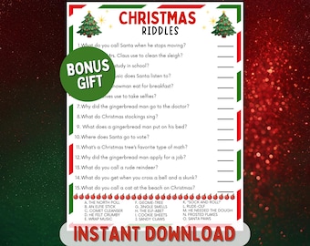 Christmas Riddles Game, Holiday Christmas Riddle Me This Game, Holiday Riddles Game, Jokes Game, Family Game Night, Office Party Games