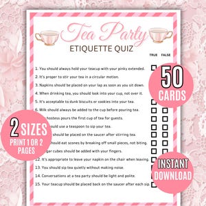 Tea Party Etiquette Game Printable, Ladies Tea Party Etiquette Game, Tea Party Activities, Tea Party Bundle, Garden Tea Party