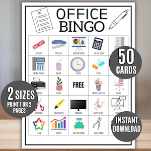 Office Bingo, 50 Printable Office Bingo Cards, Work Bingo Game, Funny Office Party Game, Employee Engagement, Instant Download, HR Activity