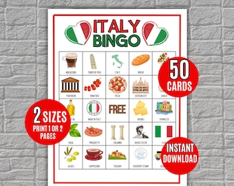 Italy Bingo, 50 Italy Vacation Travel Bingo Cards, Travel Bingo Game Italian Bingo,  Travel Activity, Italy Party Game, Italy Activity