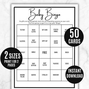 Baby Bingo, 50 Minimalist Baby Bingo Game Cards, Baby Shower Bingo Game, Baby Bingo Game Card, Baby Gift Bingo Cards, Baby Shower Bingo Game