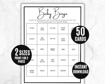 Baby Bingo, 50 Minimalist Baby Bingo Game Cards, Baby Shower Bingo Game, Baby Bingo Game Card, Baby Gift Bingo Cards, Baby Shower Bingo Game