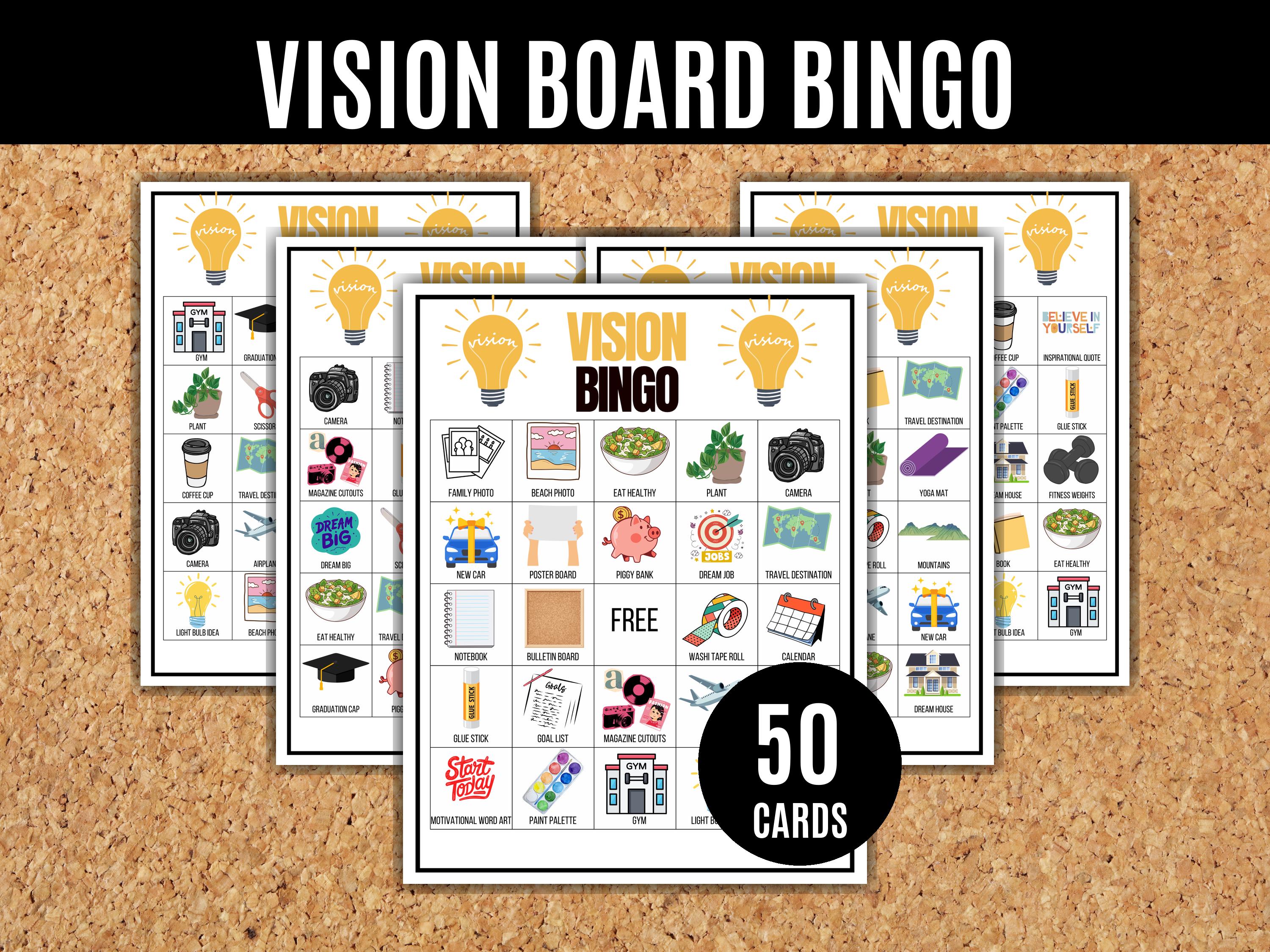 Vision Board Bingo, 50 Printable Goal Setting Bingo Cards, New Year ...