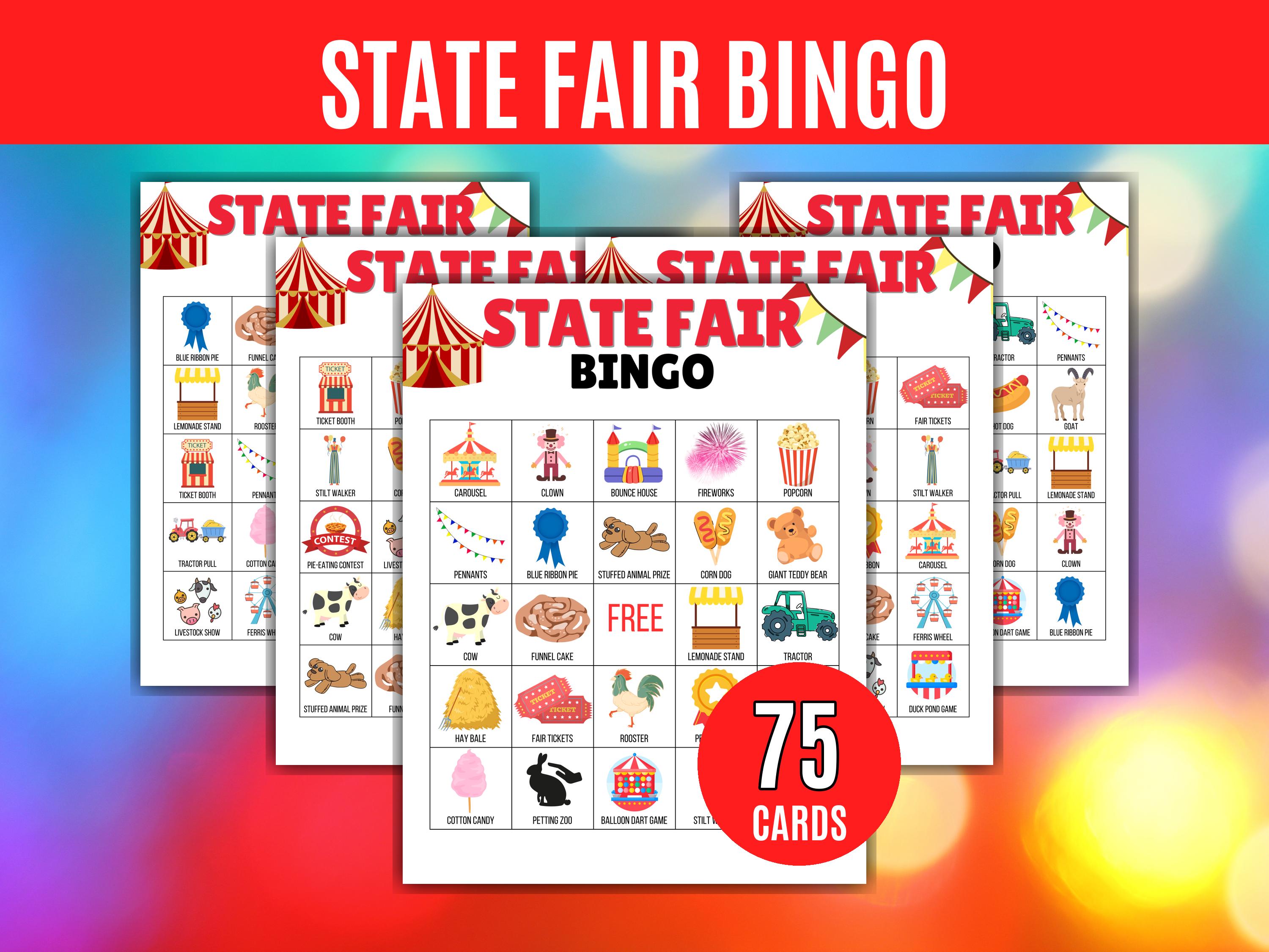 State Fair Bingo Printable, 75 Bingo Cards With Fairground Icons ...