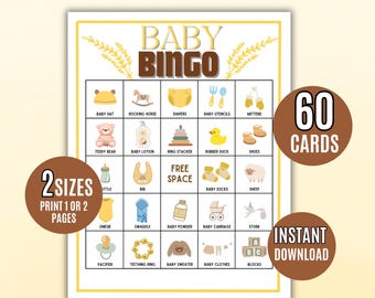 Baby Bingo, 60 Neutral Baby Bingo Cards, Baby Shower Bingo Game, Baby Shower, Baby Shower Activity, Printable Baby Bingo, Gender Neutral