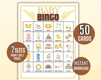 Baby Bingo, 50 Neutral Baby Bingo Cards, Baby Shower Bingo Game, Baby Shower, Baby Shower Activity, Printable Baby Bingo, Gender Neutral
