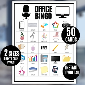 Office Bingo Printable Game, 50 Office-Themed Bingo Cards, Workplace Icebreaker, Coworker Team Building Game, HR Event, Work Party Bingo