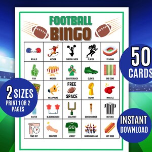 Jeu de bingo de football, 50 cartes de bingo de football imprimables, Jeu de football, Activité pour enfants, Bingo de bingo de football pour enfants, Imprimable, Activité scolaire