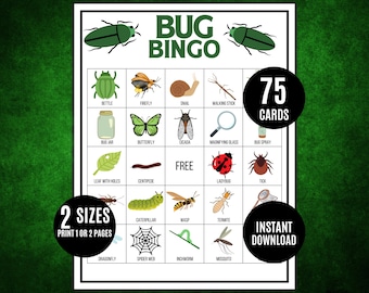 Bug Bingo Game: 75 Unique Printable Cards, Nature Activity (Digital Download)