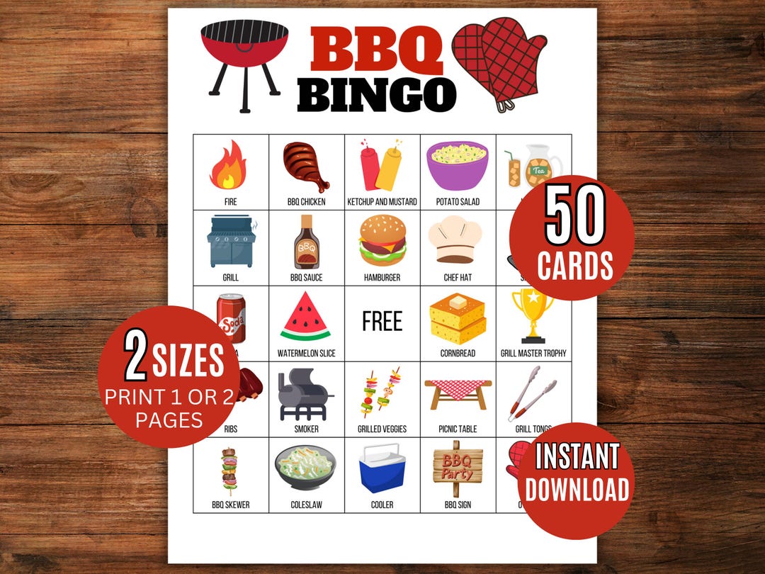 BBQ Bingo Printable, 50 Backyard BBQ Bingo Cards, Summer Party Game ...